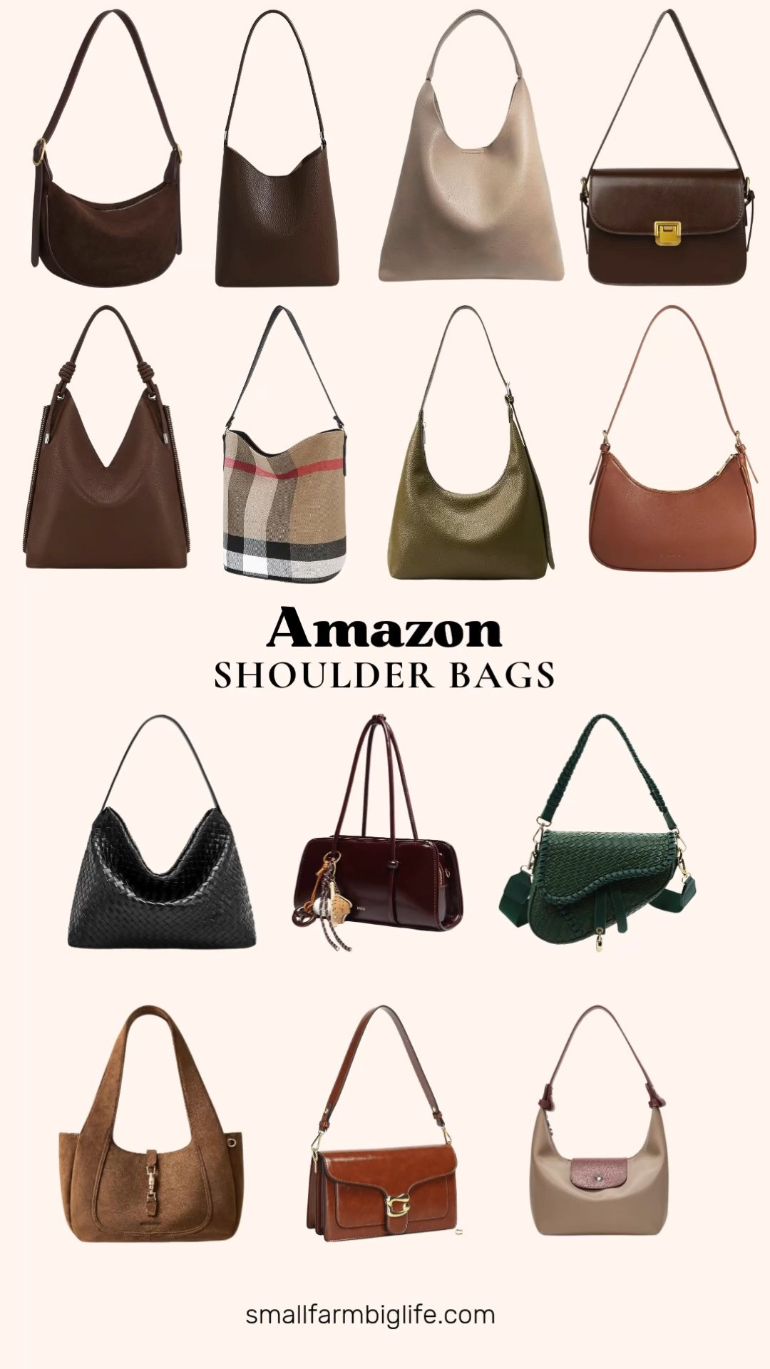 Shoulder bags are such a versatile piece to add to your fall wardrobe, and Amazon has so many great options right now.

The black woven vegan leather tote is handwoven with an adjustable strap and fits an 11 inch iPad, perfect for everyday commuting. The army green KALIDI crescent tote has a soft vegan leather finish and works well for work, travel, or evening wear.

For a print, the black, brown, and red plaid tote brings a fun pattern to a classic bucket bag shape. The light brown suede BOSTANTEN dumpling tote and the coffee brown suede BOSTANTEN crescent crossbody both have that soft, vintage suede look with adjustable straps.

The coffee brown genuine leather bucket satchel and the brown Montana West slouchy hobo purse are great large capacity options for everyday carry. The burgundy multi pocket crossbody and the green woven crocodile print saddle bag both bring a bit of fashion forward detail.

Rounding it out, the cognac Travistar crossbody with two detachable straps, the coffee brown preppy messenger bag, the light brown Missnine hobo clutch, and the tan and brown mini convertible crossbody are all great smaller options for a night out or travel.

#shoulderbags #amazonfashionfinds #crossbodybag #falltransition #totebag 

 #LTKootd #LTKOver40 #LTKWorkwear