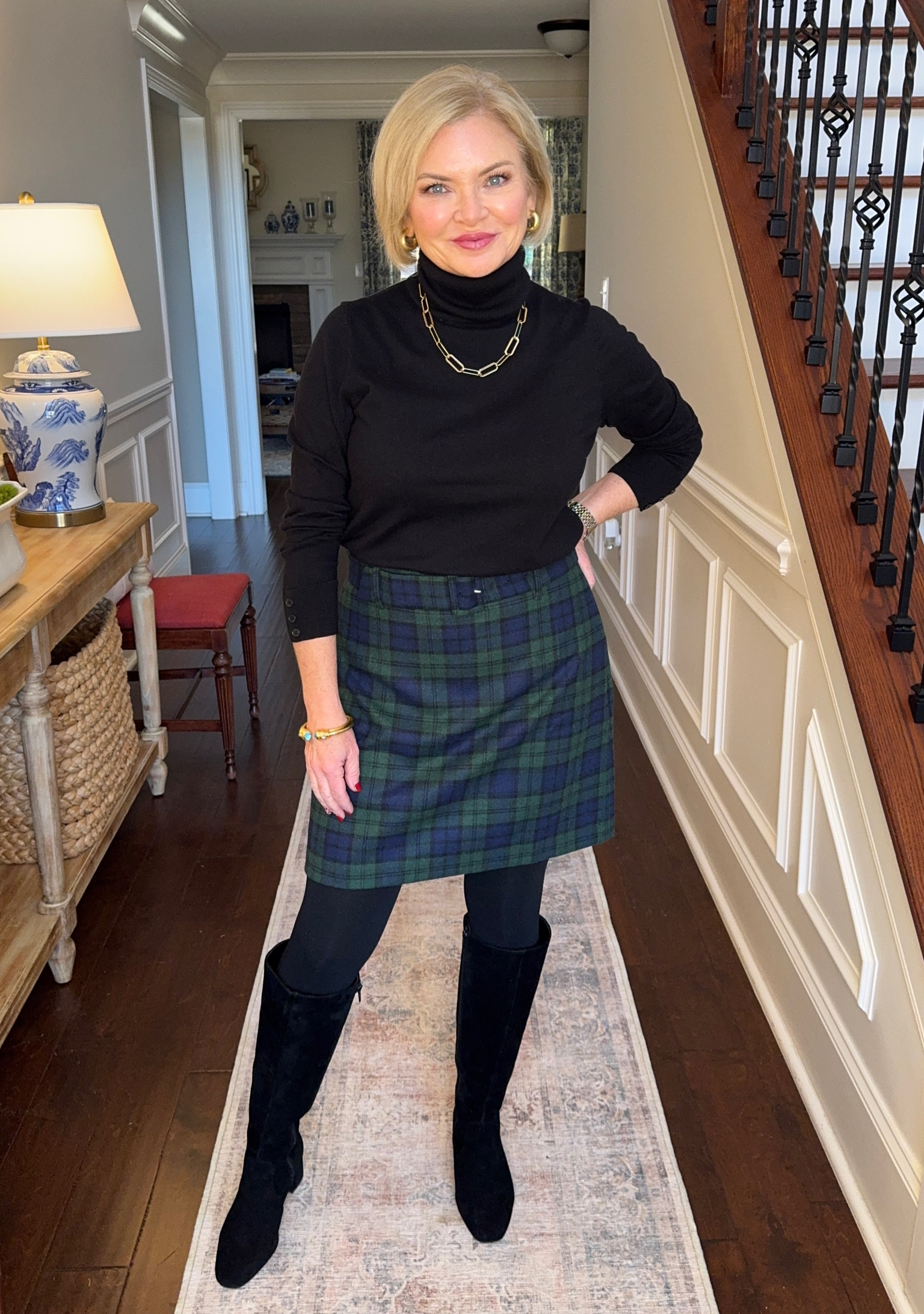 Plaid isn't just for the holidays!  It's a big trend for 2025.  A black turtleneck a suede boots round out this winter look.  The turtleneck is size medium petite, and the skirt is a 6.

plaid skirt
suede boots
black turtleneck
black watch plaid
winter outfit
classic style
petite

#stylewithserena
#petitefashion
#fashionover50
#midlifefashion
 

 

#LTKSeasonal #LTKSaleAlert #LTKFindsUnder100