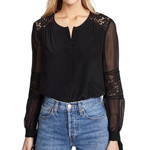 Rebecca Taylor Long Sleeve Silk & Lace 'Sarah Blouse Top Black Size 00 NWT $295 | Poshmark