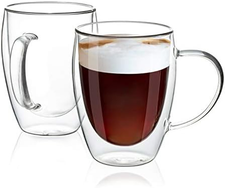 SMLIXE 12oz/2 PACK Coffee Mugs,Clear Glass Double Wall Cup with handle for Coffee, Tea, Latte, Ca... | Amazon (US)