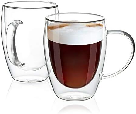 SMLIXE 12oz/2 PACK Coffee Mugs,Clear Glass Double Wall Cup with handle for Coffee, Tea, Latte, Ca... | Amazon (US)
