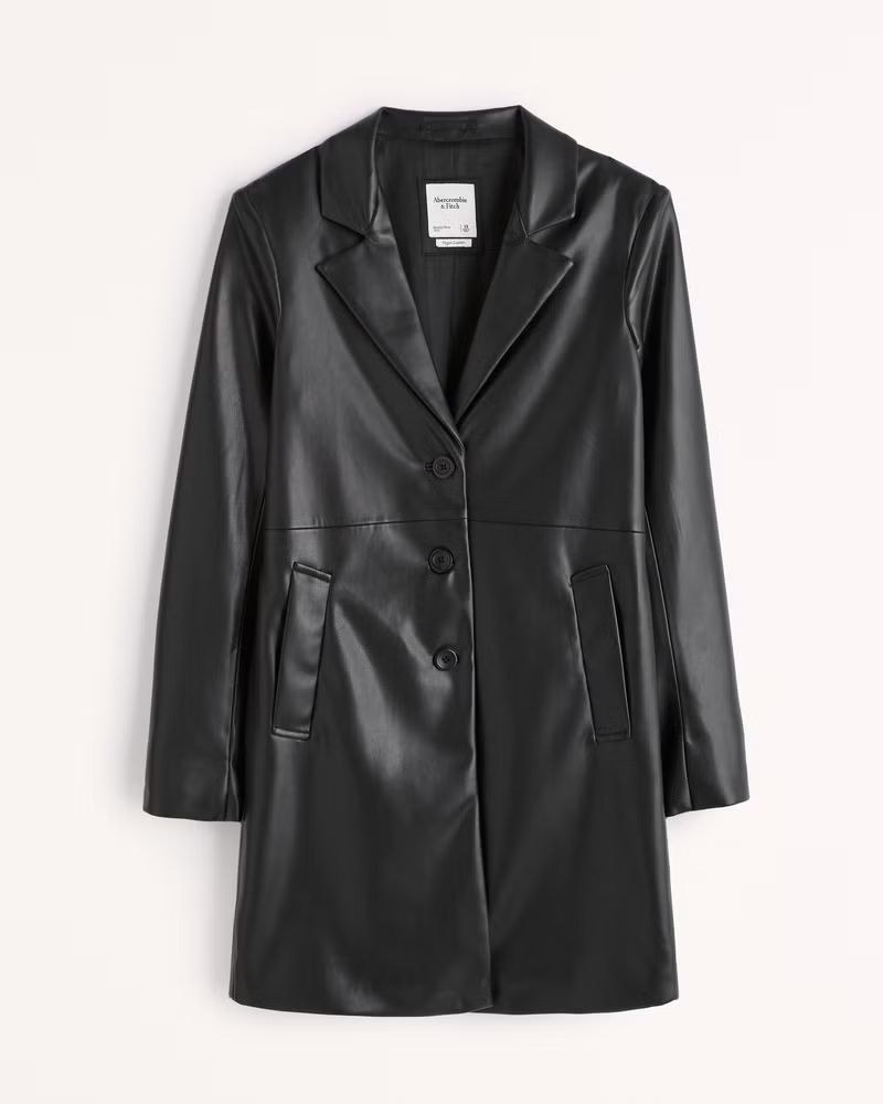 Women's Long-Length Vegan Leather Coat | Women's | Abercrombie.com | Abercrombie & Fitch (US)