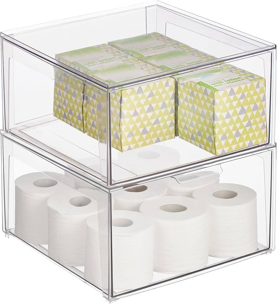 mDesign Plastic Stackable Bathroom Storage Organizer Bin Containers with Front Pull Drawer for Ba... | Amazon (US)