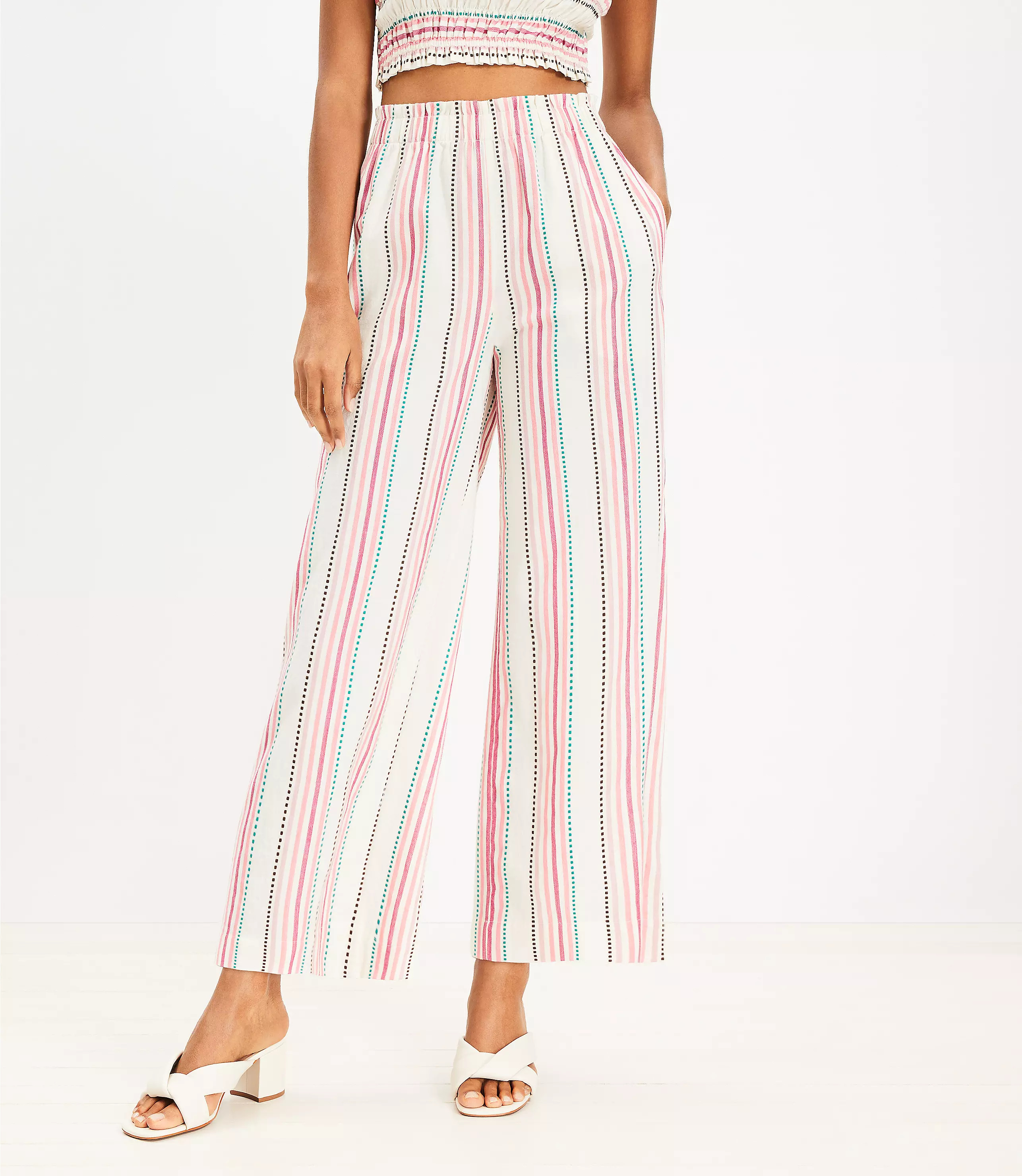 LOFT Beach Striped Smocked Wide Leg Pants | LOFT