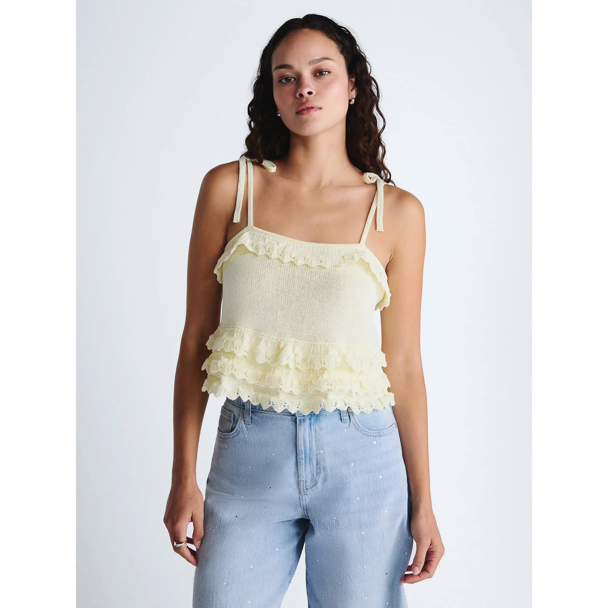 Scoop Women's Tie Ruffle Sweater Tank, Sizes XS-XXL | Walmart (US)