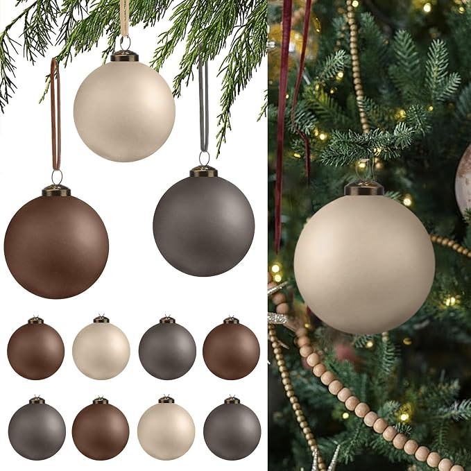Soulchen 24 Pcs 2.36 Inch Neutral Frosted Glass Christmas Ball Ornaments Decor Hand Blown with Ve... | Amazon (US)