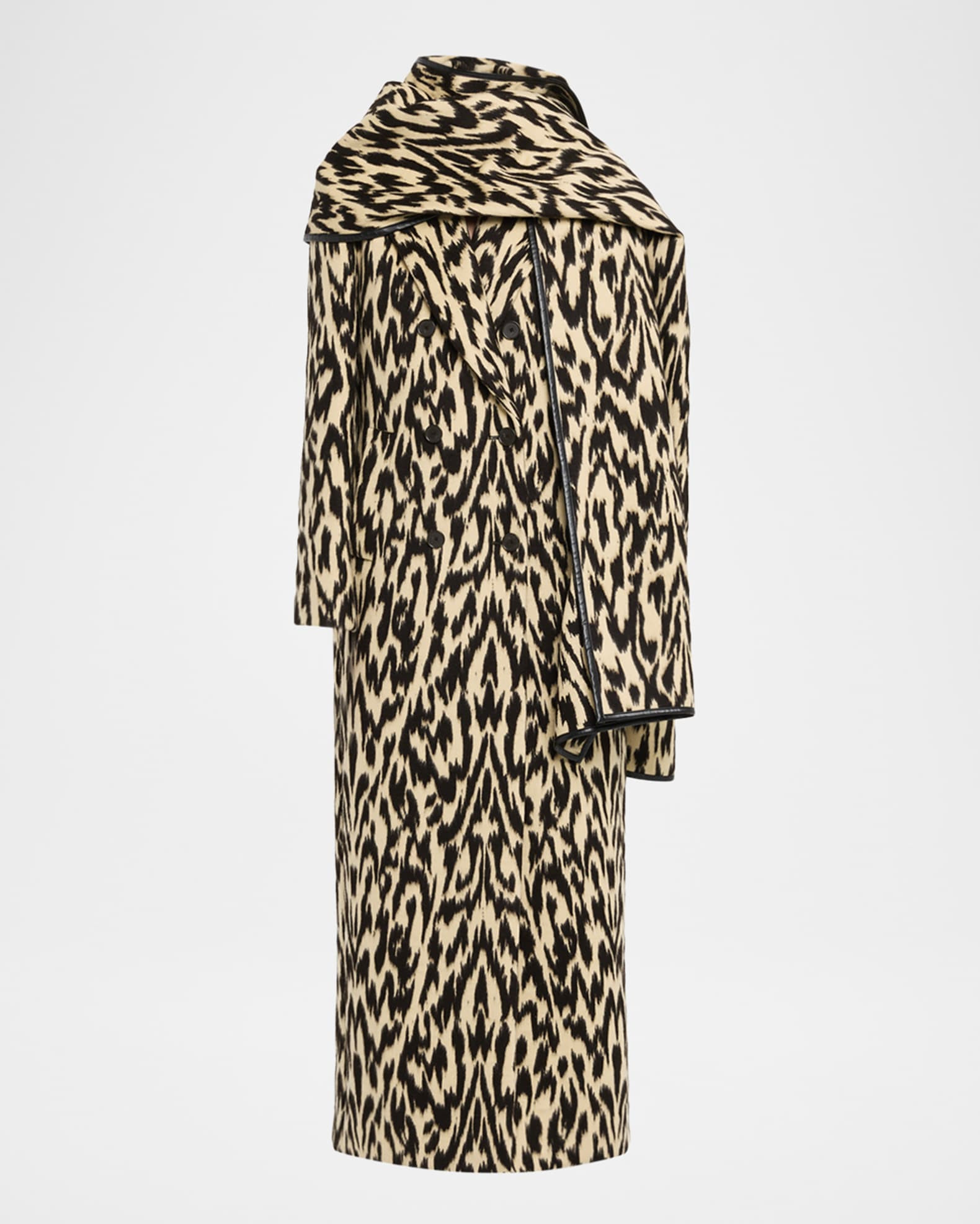 Brandon Maxwell Demi Ocelot-Print Double-Breasted Long Coat With Scarf | Neiman Marcus