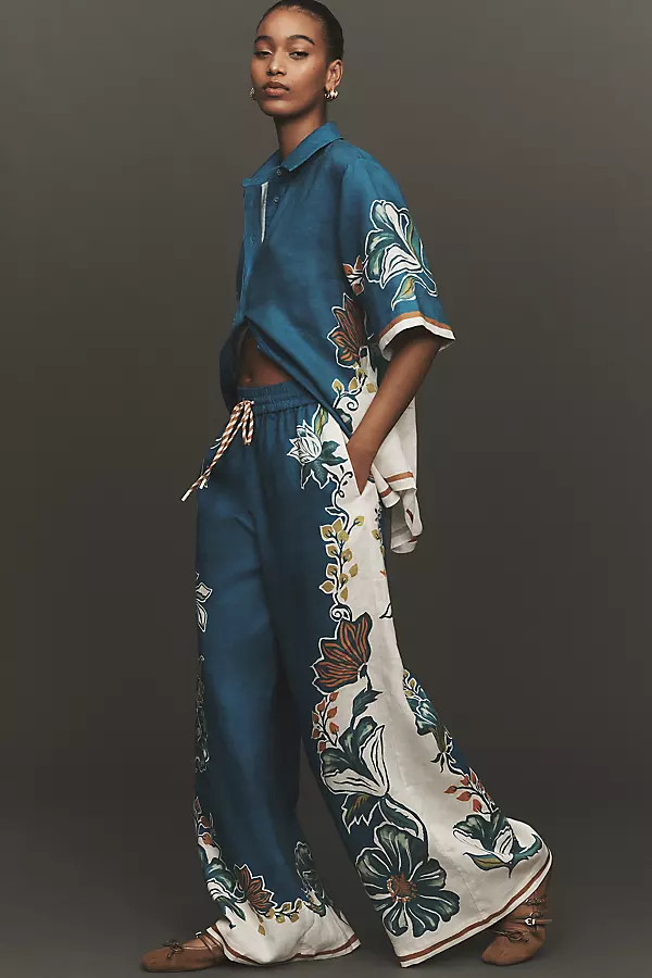 Luda High-Rise Wide-Leg Drawstring Linen Pants | Anthropologie (US)