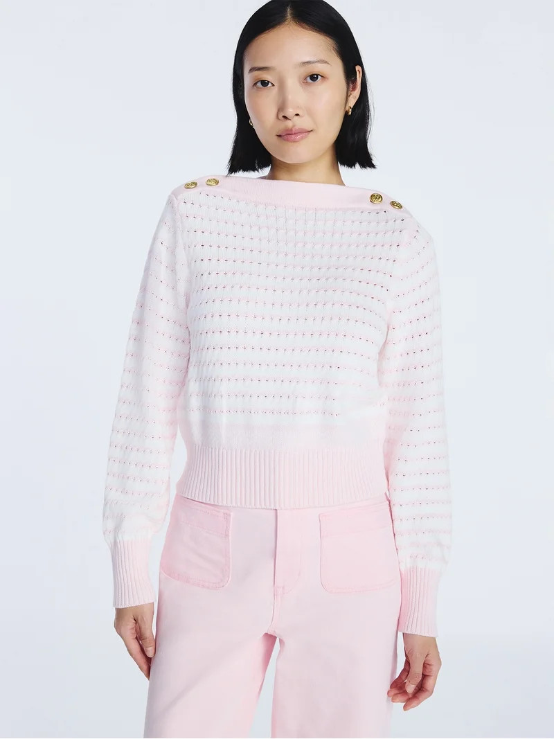 Free Assembly Women's Button Shoulder Sweater with Long Sleeves, Sizes XS-XXL | Walmart (US)