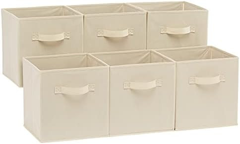 Amazon Basics Collapsible Fabric Storage Cubes Organizer with Handles, Sturdy, Beige, 10.5-x-10.5... | Amazon (US)