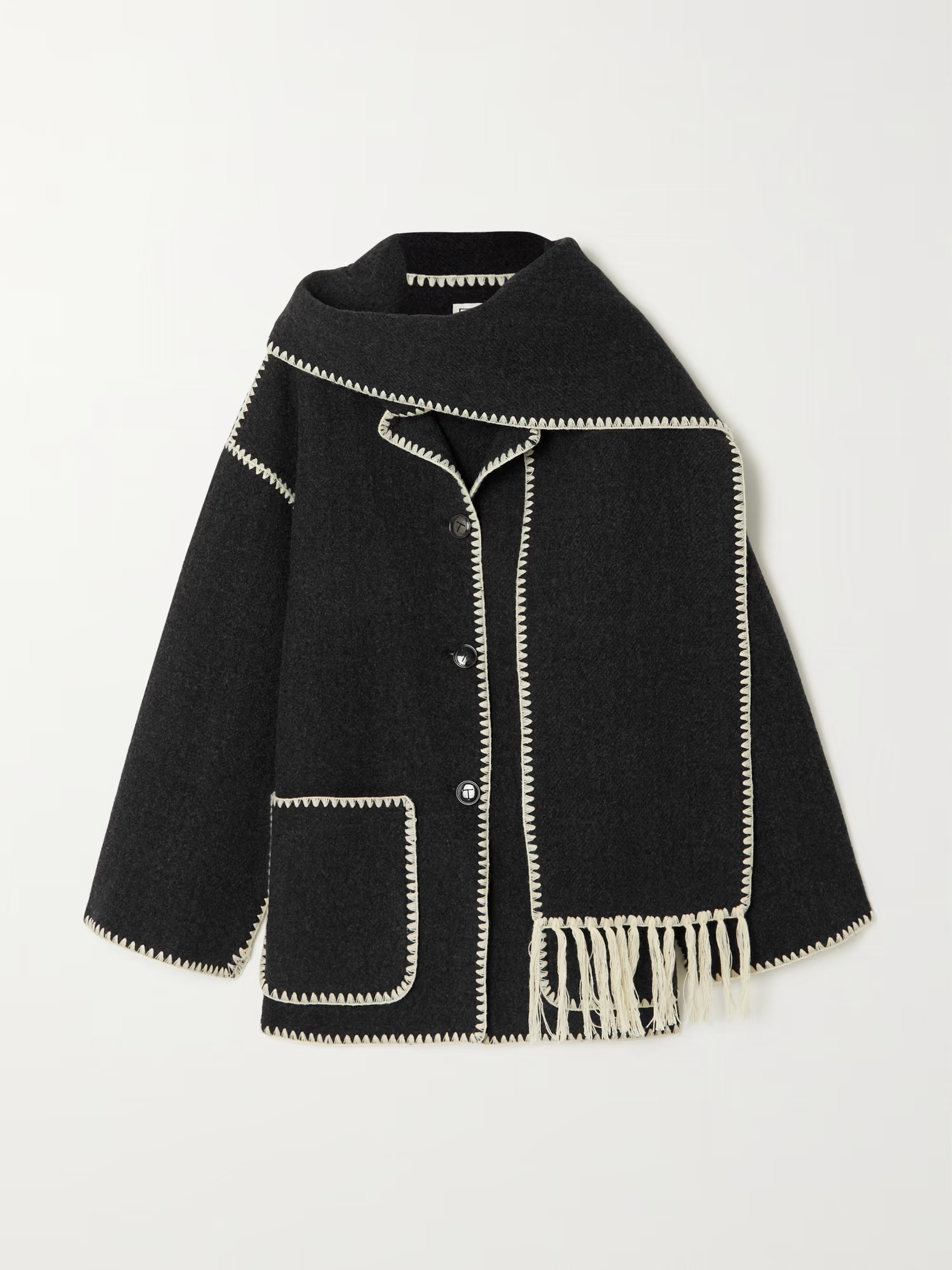 + NET SUSTAIN draped fringed wool-blend jacket | NET-A-PORTER (UK & EU)
