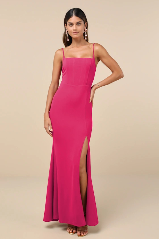 Simply Remarkably Magenta Sleeveless Bustier Mermaid Maxi Dress | Lulus
