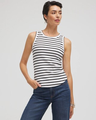 Women's Stripe Ribbed High Neck Tank in Black | Chico's | Chico's