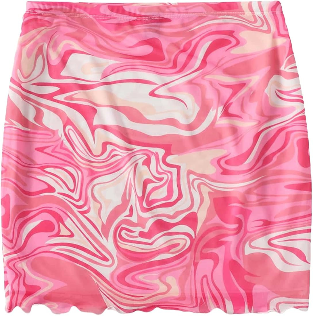 Verdusa Women's Floral Mesh Overlay Elastic Waist Bodycon Mini Skirt | Amazon (US)