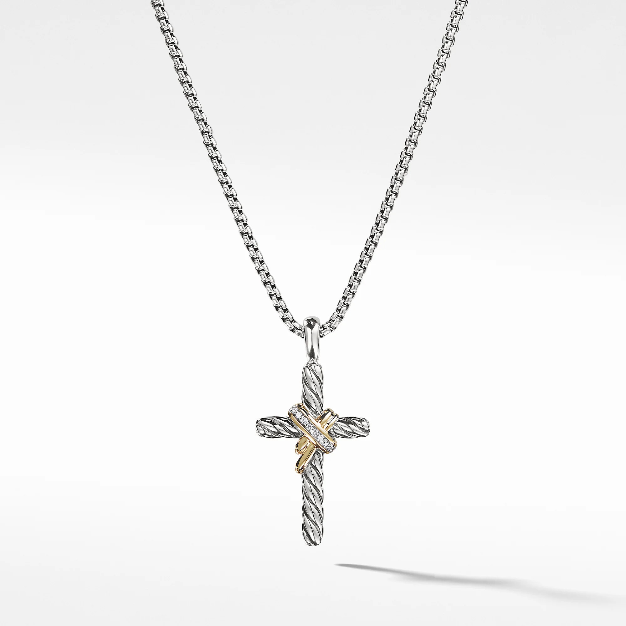 X Cross Necklace in Sterling Silver with 14K Yellow Gold and Pave Diamonds | Little Switzerland