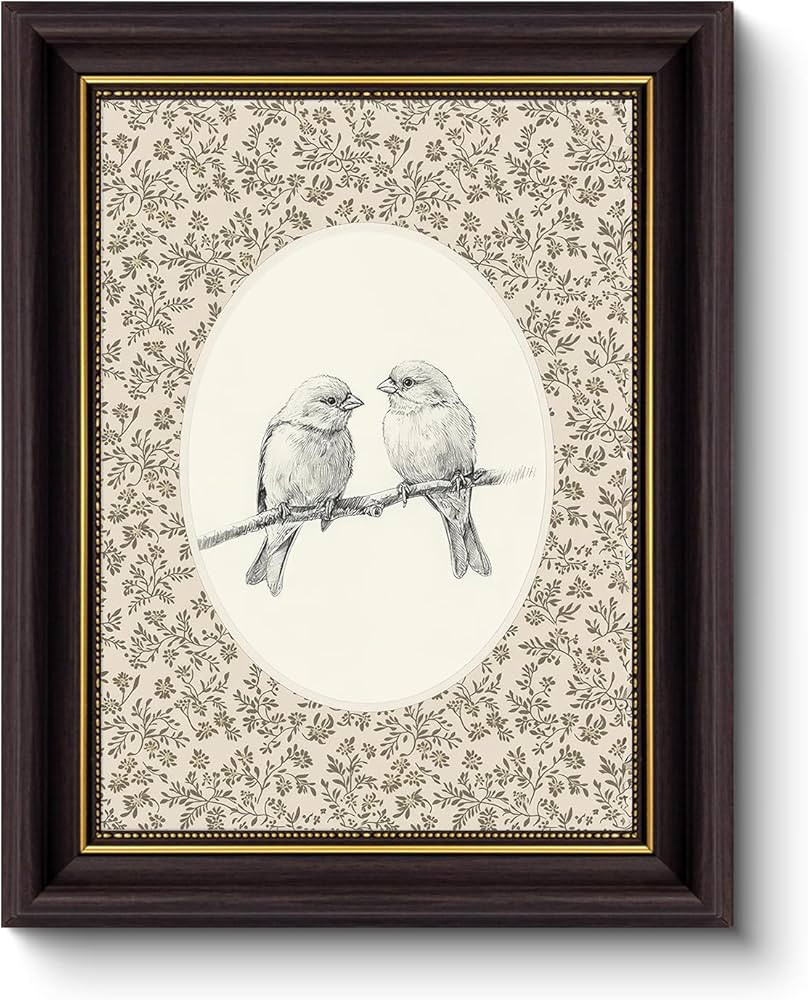Myzoran Dark Brown Framed Wall Art,Vintage Birds Canvas Wall Art, Love Birds on a Branch Print, A... | Amazon (US)