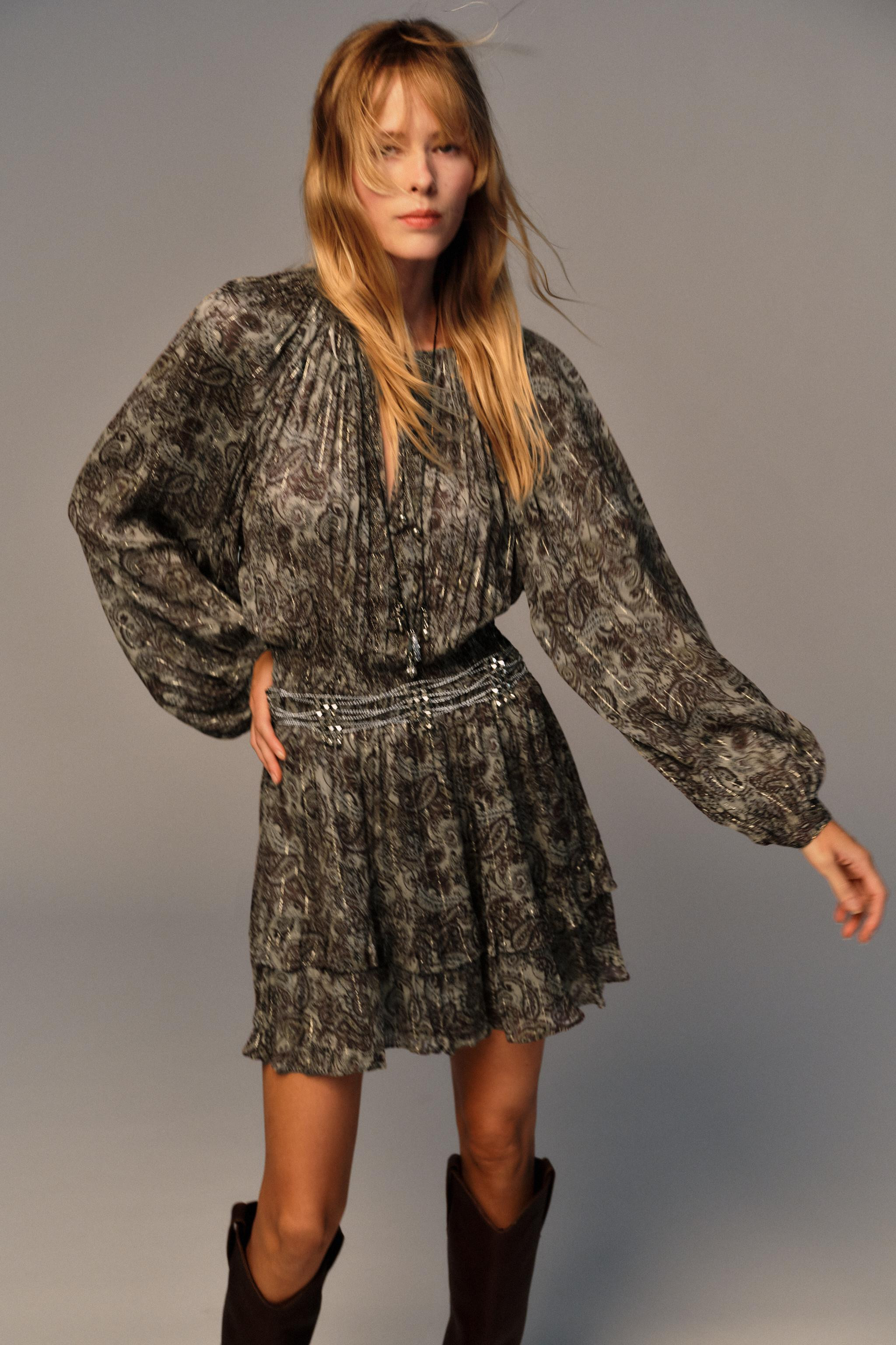 METALLIC THREAD PRINTED MINI DRESS | Zara US