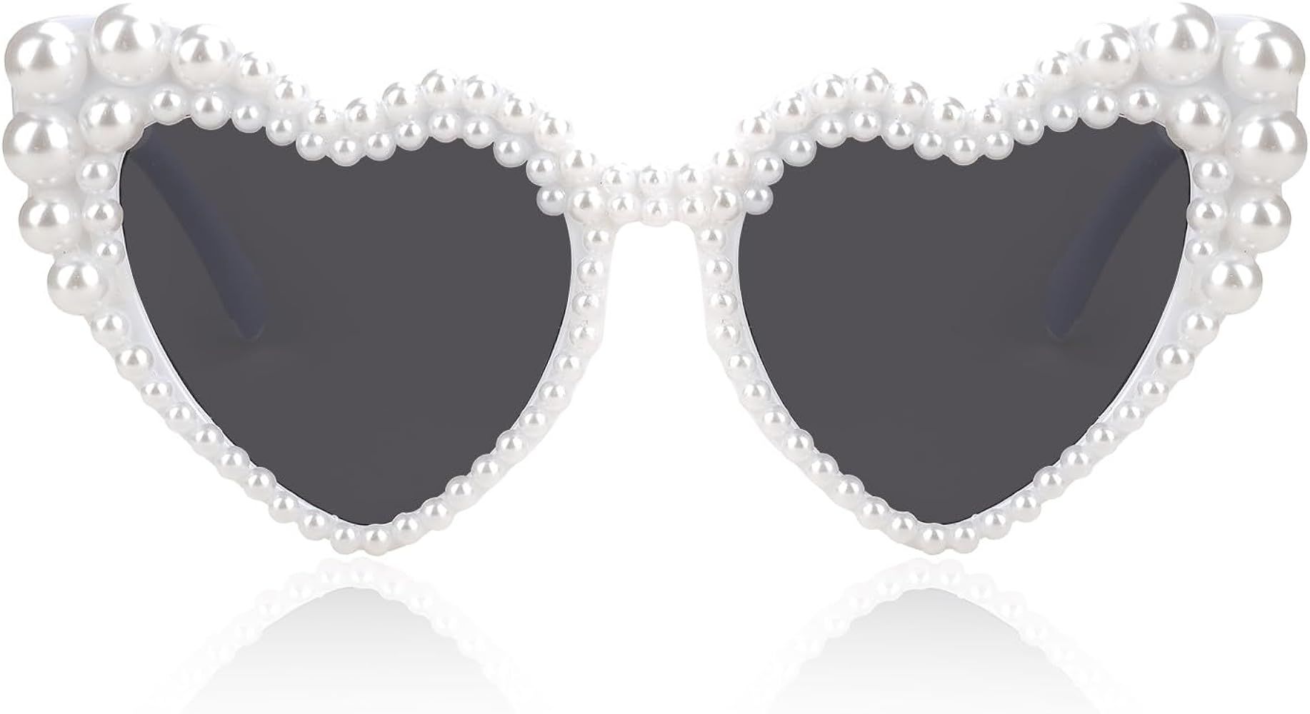 Hanj Love Heart Pearl Sunglasses for Women Rhinestone Glasses Bachelorette Party Bride Sunglasses | Amazon (US)