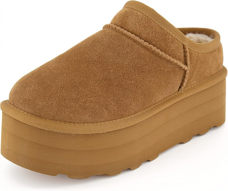 Amazon.com | CUSHIONAIRE Women's Huggy Genuine Suede Cozy Mule Platform +Memory Foam, Wide Widths... | Amazon (US)