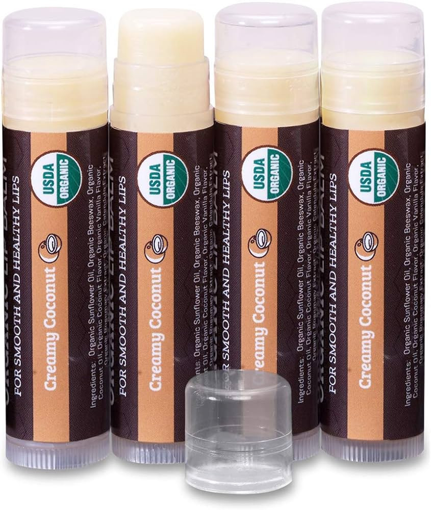 USDA Organic Lip Balm 4-Pack by Earth's Daughter - Creamy Coconut Flavor, Beeswax, Coconut Oil, V... | Amazon (US)