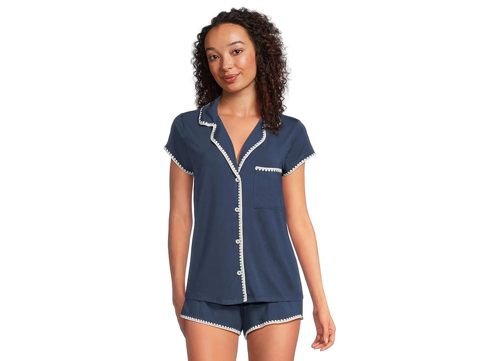 Eberjey Frida Shortie Pj Set Women's Pajama Sets Navy/Ivory : XS, Spandex/Modal | Zappos