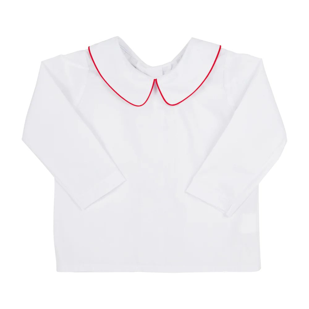 Peter Pan Collar Shirt & Onesie (Long Sleeve Woven) - Worth Avenue White with Richmond Red | The Beaufort Bonnet Company