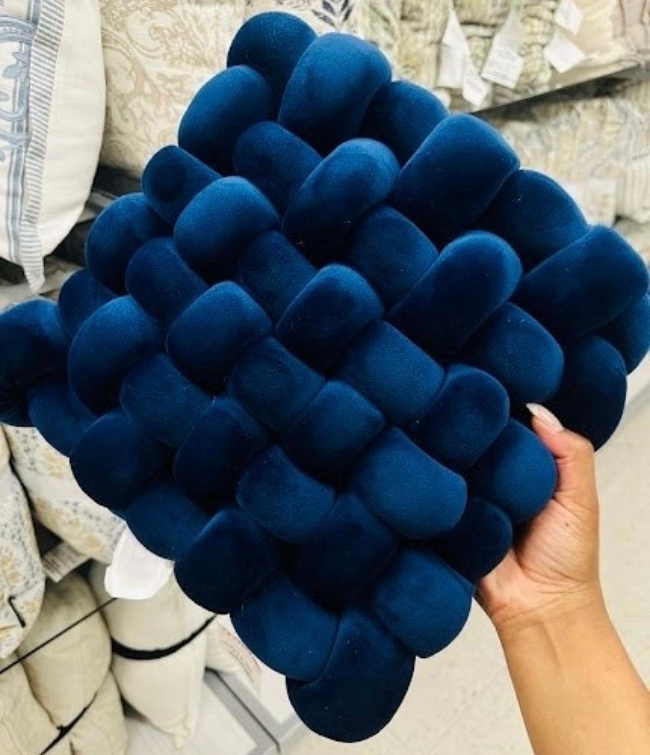 It’s all in the details! 💙 This deep navy woven knot pillow adds the perfect pop of color and texture to any sofa or bed. That velvet finish is incredibly soft and looks so expensive.

#LTKHome