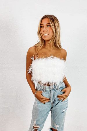 Feather Crop Top - White | Hazel and Olive