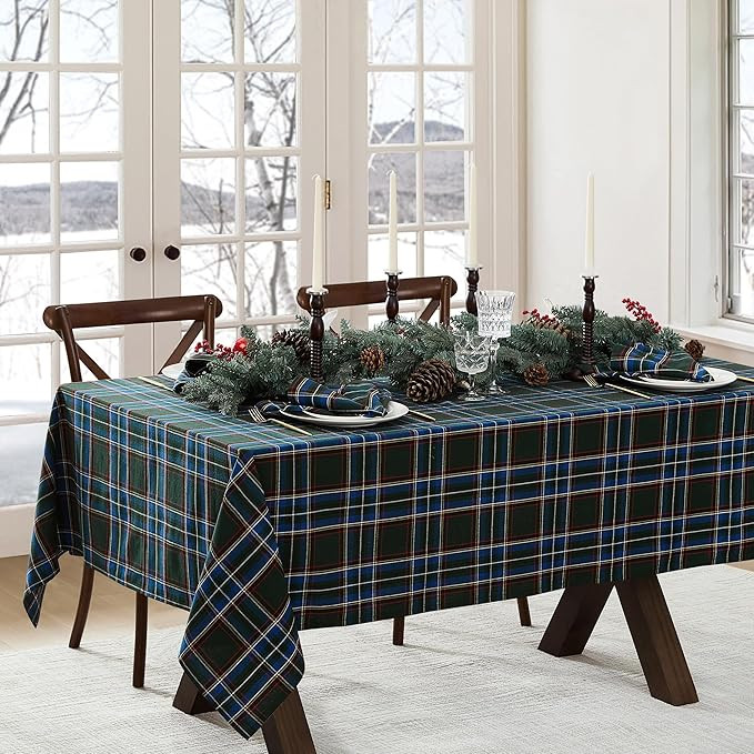 Elrene Home Fashions Stowe Tartan Holiday Plaid Christmas/Winter Cotton Rectangle Tablecloth, 60"... | Amazon (US)