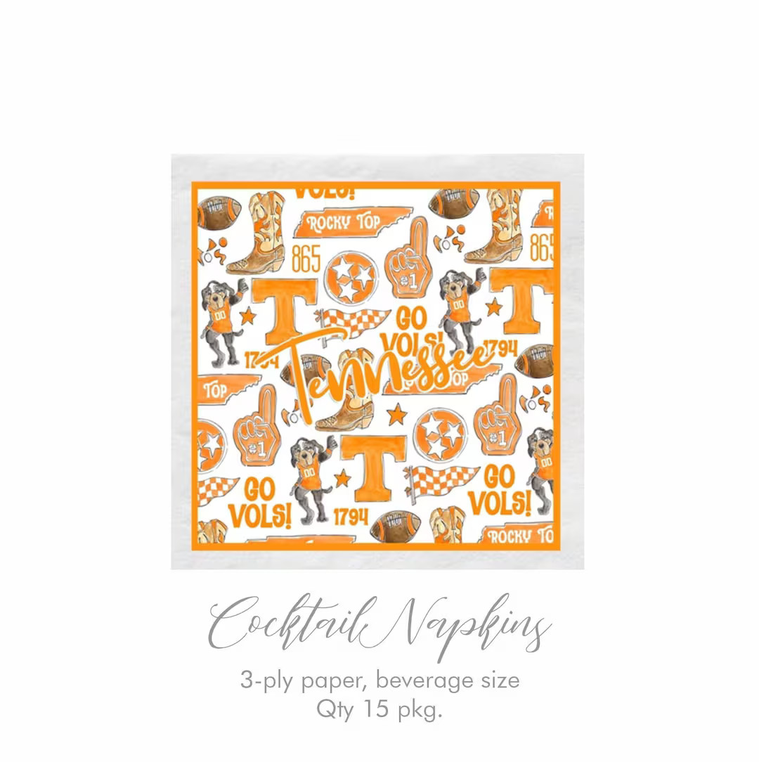 Tennessee Cocktail Napkins, 3 Ply Paper Napkin, Qty 15 Pkg, Game Day Ready, Go Vols - Etsy | Etsy (US)