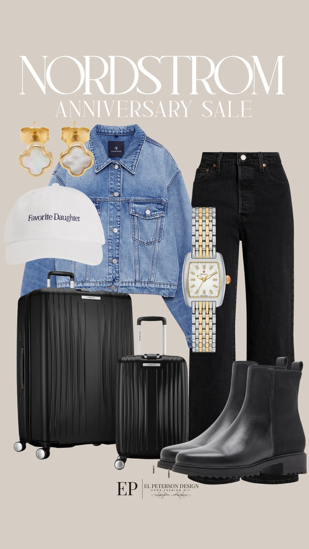 Nordstrom Anniversary Sale
Jeans
Jean jacket
Watch
Cap
Earrings 
Suitcase
Ankle boots

#LTKSaleAlert