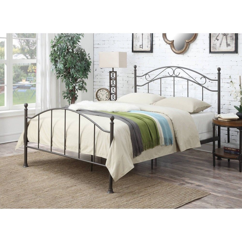 Twin Scrolled Metal Bed Antiqued Brown - HomeFare | Target