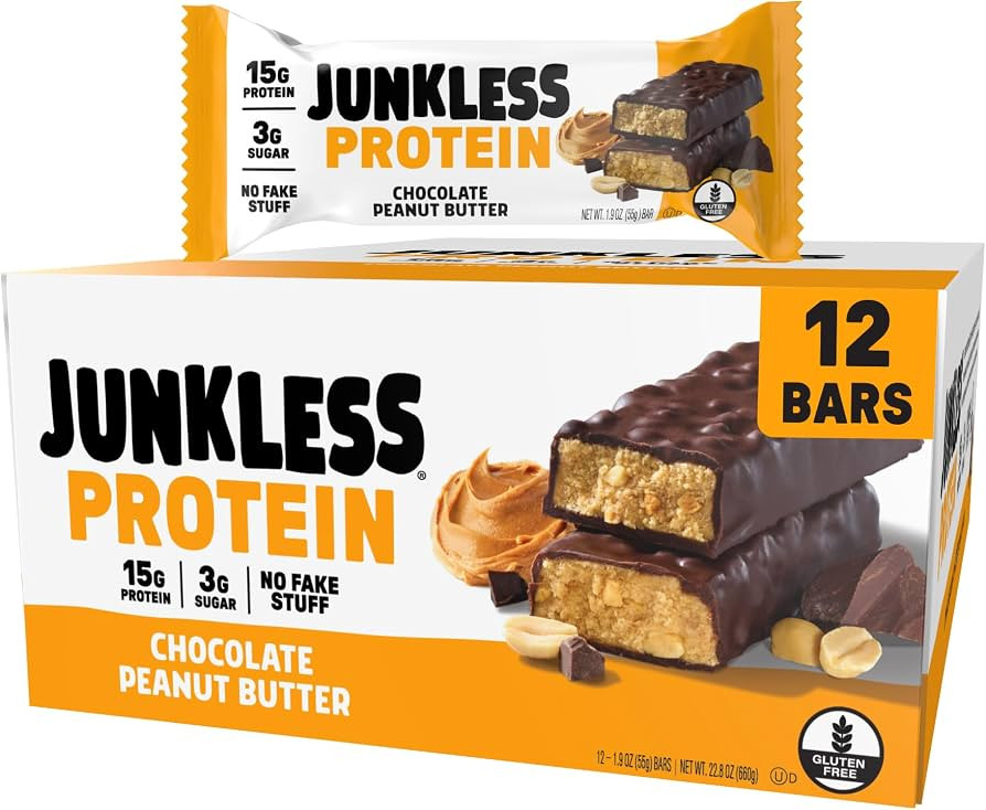 JUNKLESS Protein Bars - Chocolate Peanut Butter - 15g Protein, No Added Sugar, Gluten Free, High ... | Amazon (US)