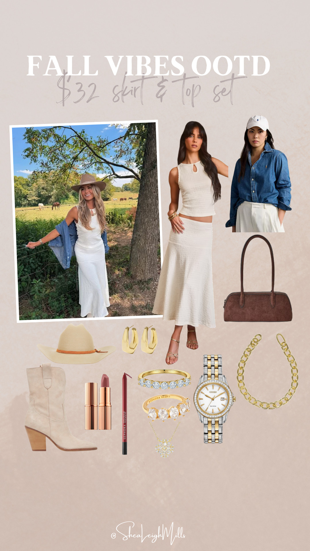 Easy summer-to-fall transition OOTD with this $32 skirt + top set from Cupshe🤎 Pair it with boots + a felt hat for fall vibes!

#FallOOTD #AffordableStyle #LTKFallFashion #TransitionalOutfits 

 