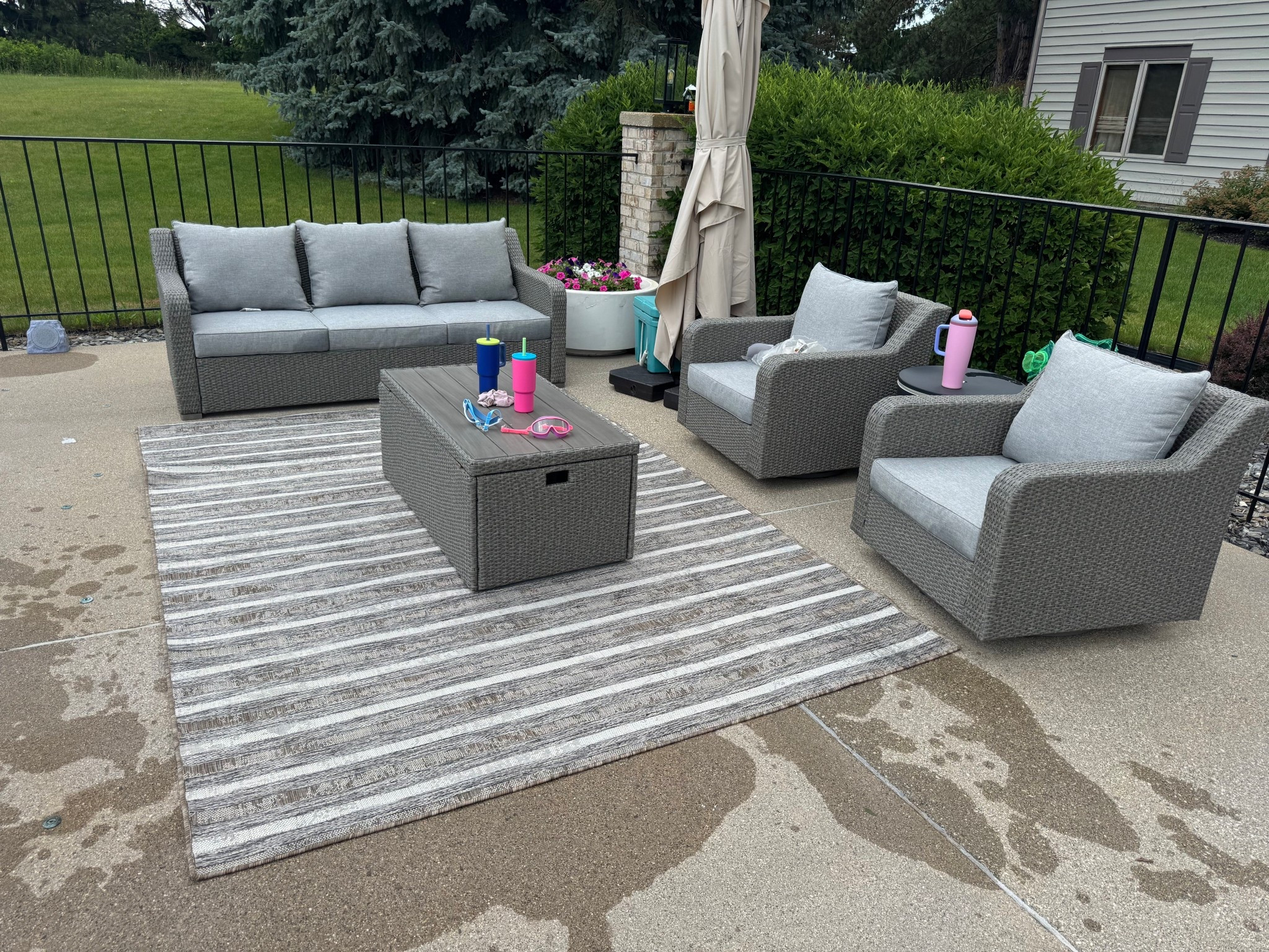 Outdoor seating details, turning my backyard into an oasis. Everything besides the cooler table and umbrella are from At Home and can’t be linked so I added similar options! 

#LTKSwim #LTKSeasonal #LTKHome
