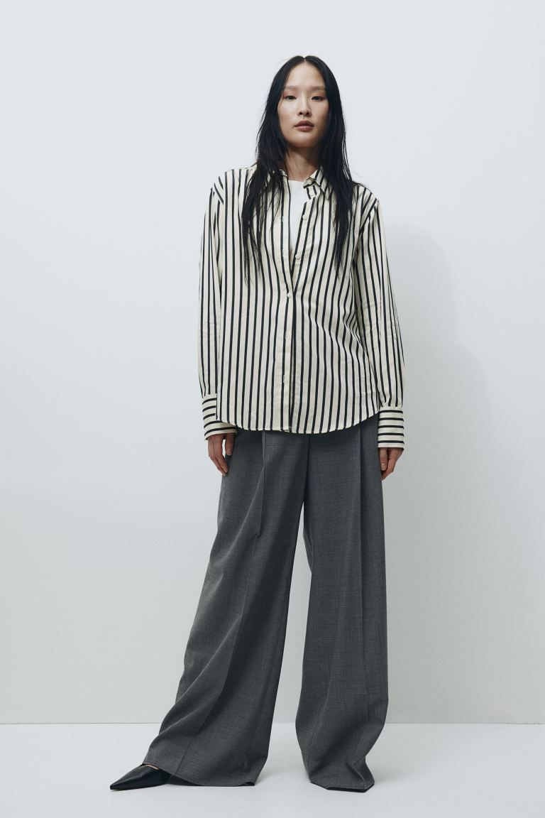Cotton shirt - Cream/Black striped - Ladies | H&M GB | H&M (UK, MY, IN, SG, PH, TW, HK)