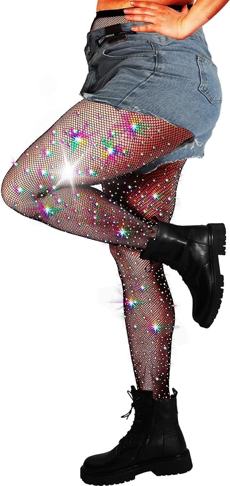 DancMolly 10X Strong Ultra Sparkly Rhinestone Fishnet Stockings, Plus Size Sparkle Tights for Wom... | Amazon (US)