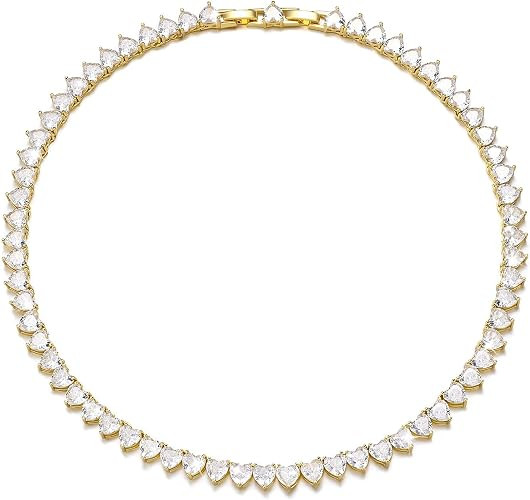 FEEL STYLE Heart Tennis Necklaces for Women, Diamond Necklace Tennis Chain | 18K White Gold Plate... | Amazon (US)