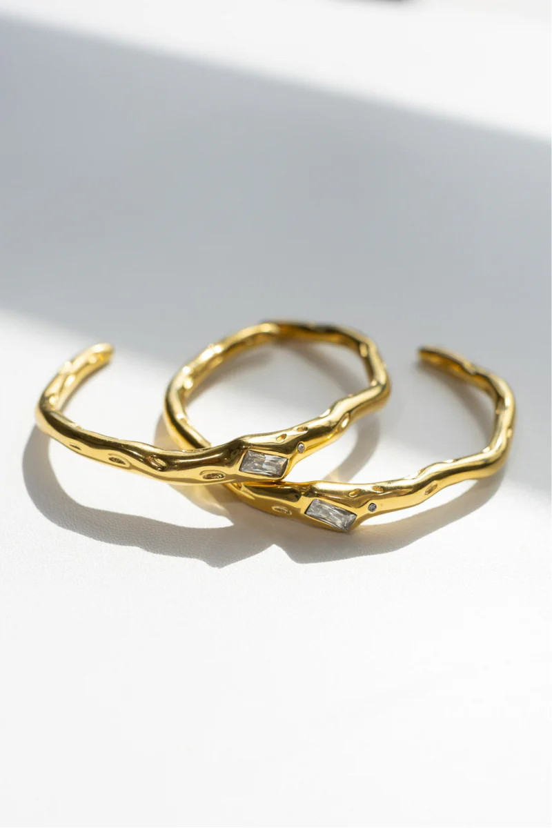 Burke Crystal Gemstone Gold Cuff Bracelet - Beljoy Jewelry | BÉLJOY