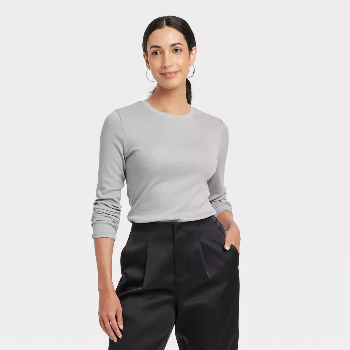 Women's Slim Fit Long Sleeve Ribbed T-Shirt - A New Day™ | Target