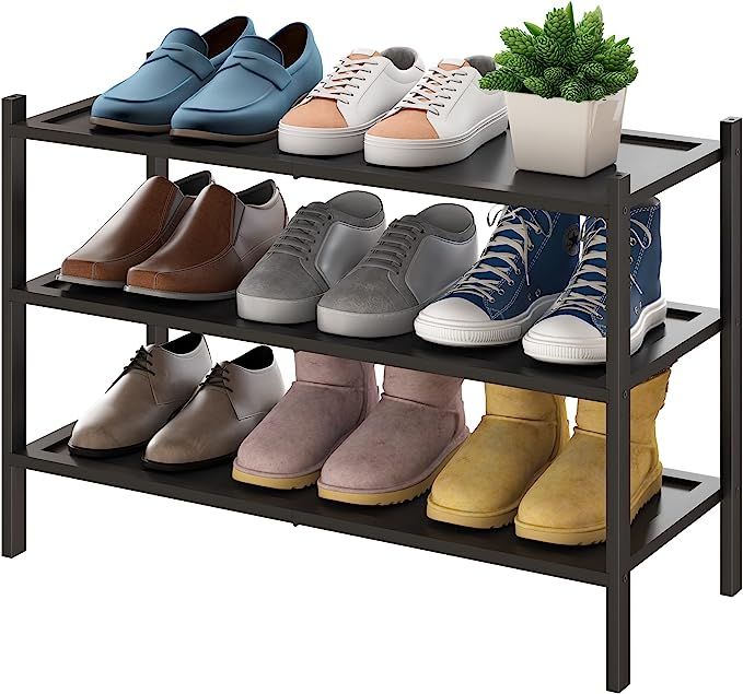 BMOSU 3-Tier Bamboo Shoe Rack Premium Stackable Shoe Shelf Storage Organizer for Hallway Closet L... | Amazon (US)
