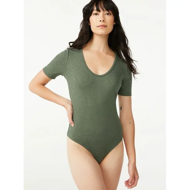 Free Assembly Women's U-Neck Bodysuit with Short Sleeves - Walmart.com | Walmart (US)