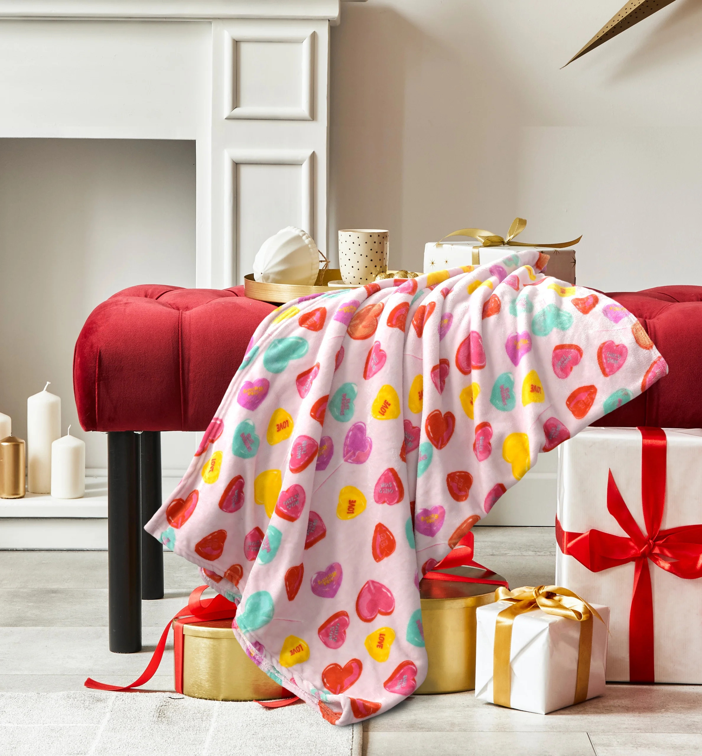 Way to Celebrate Super Soft Cozy Valentines Day Oversize Plush Throw Blankets, Lollipops | Walmart (US)