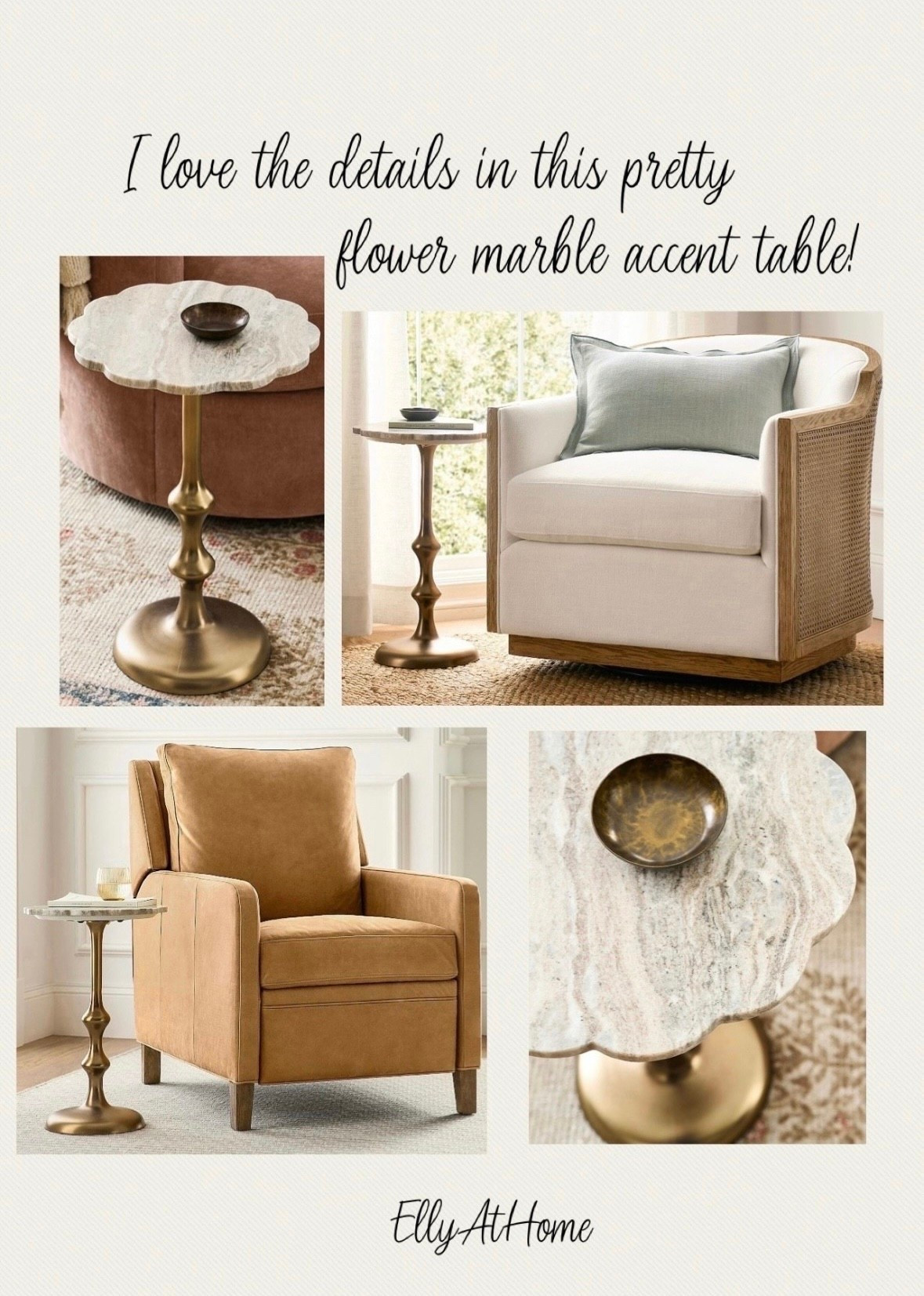 The prettiest marble accent table under $200! Style in with accent chairs, recliner, swivel chairs for many spaces in your home! Shop more accent table ideas, throw pillows, blankets to style  Many selections on sale! Living room, bedroom. Pottery Barn 

#LTKHome #LTKSaleAlert