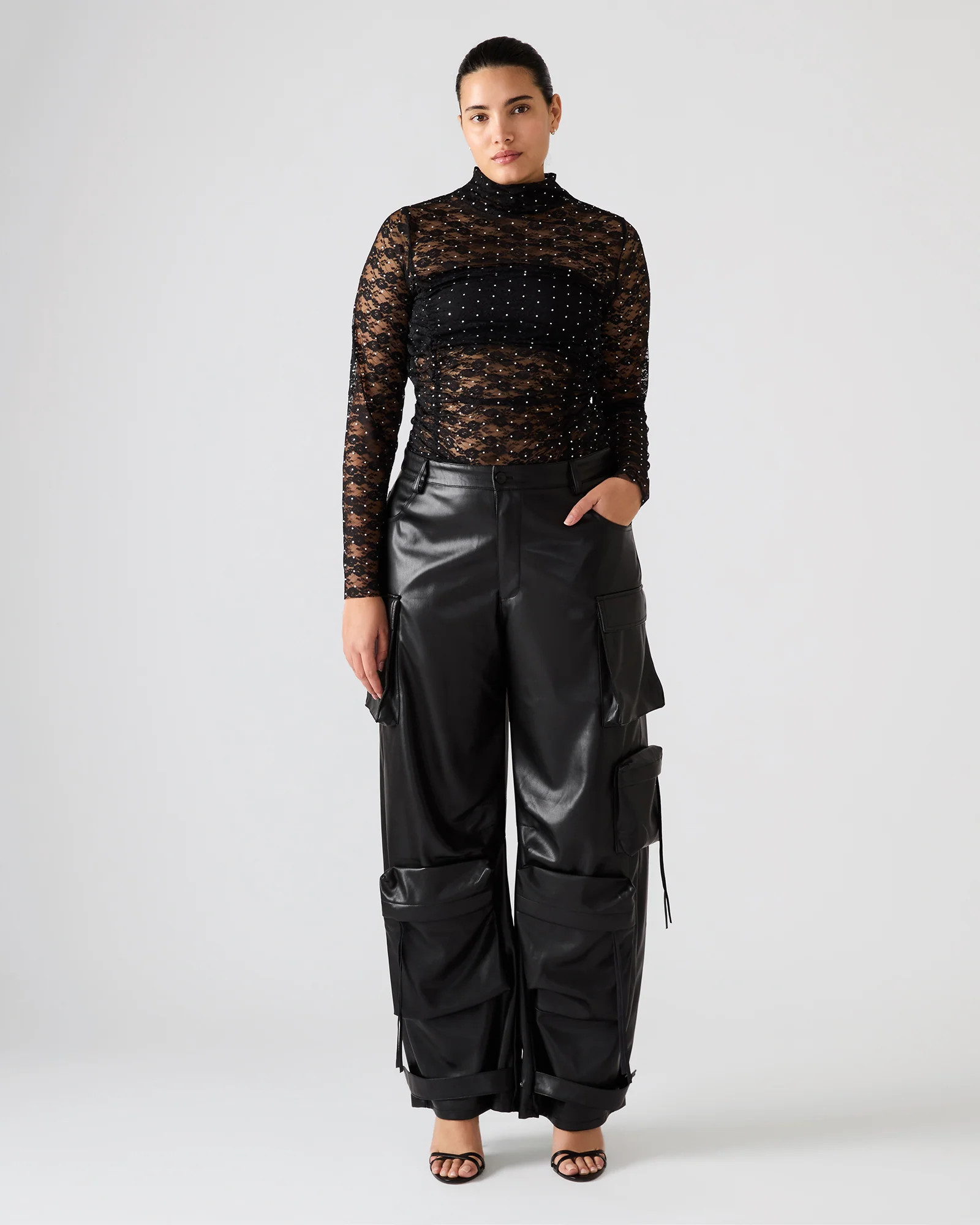 Vegan Leather Duo Black Women's Utility Cargo Pants | Steve Madden (US)
