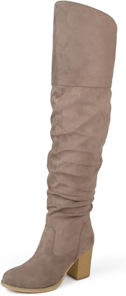 Journee Collection Women's Regular and Wide Calf Vegan Leather Ruched Kaison Zipper Over The Knee... | Amazon (US)