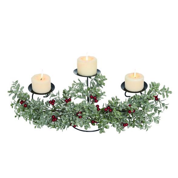 Transpac Artificial 24 in. Green Christmas Glitzy Berry Candle Holder | Target