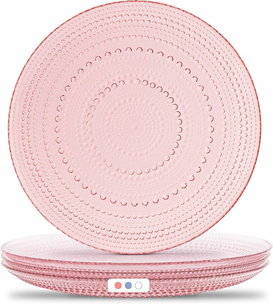 Yungala Pink Glass Plates set of 4 Hobnail Plates 10.5IN, Vintage dinner plates with matching pin... | Amazon (US)
