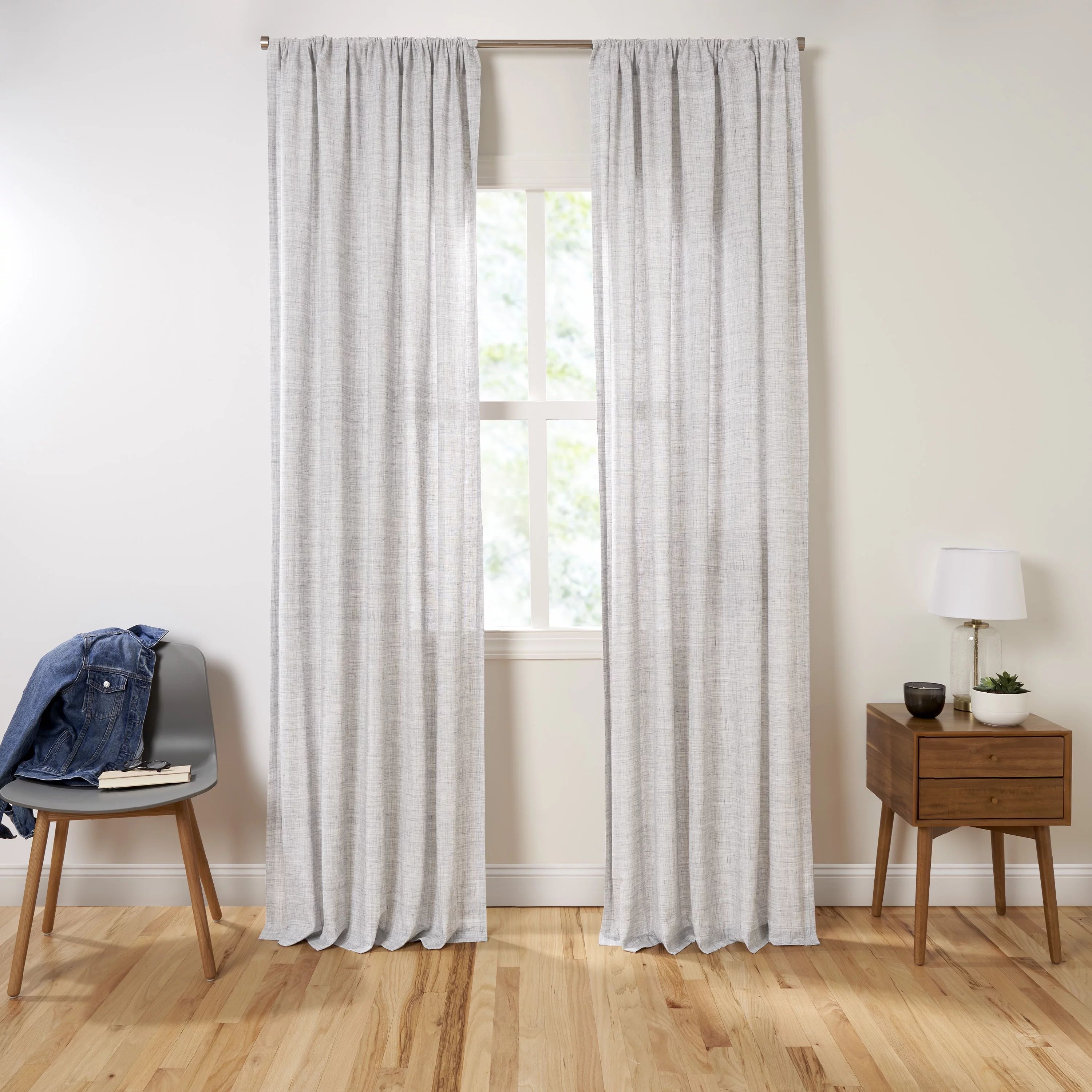 Gap Home Cross-Hatch Organic Cotton Semi Sheer Rod Pocket Window Curtain Pair Light Gray 95 - Wal... | Walmart (US)