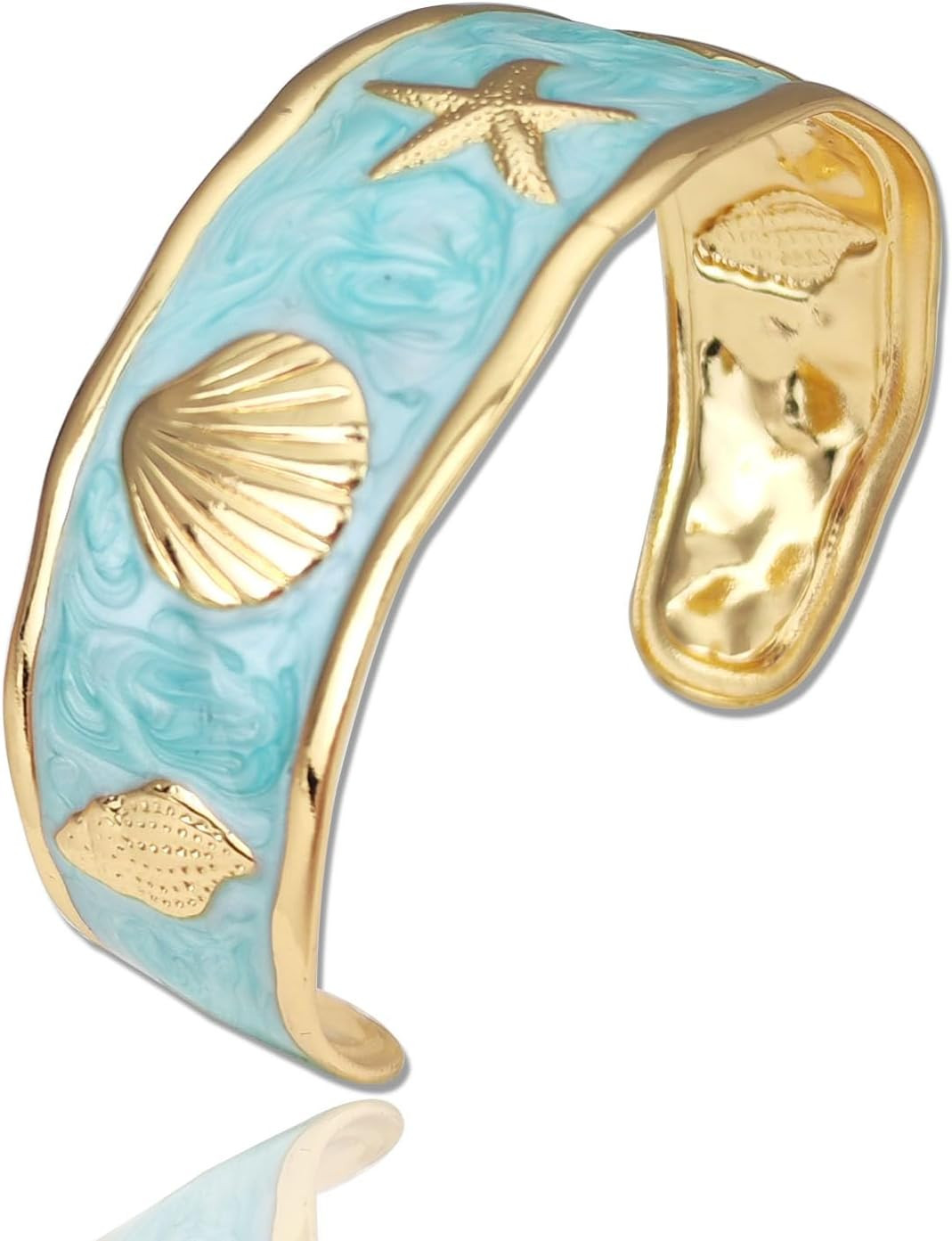 Chunky Shell Cuff Bracelet for Women, Hammered Boho Open Bangle | Amazon (US)
